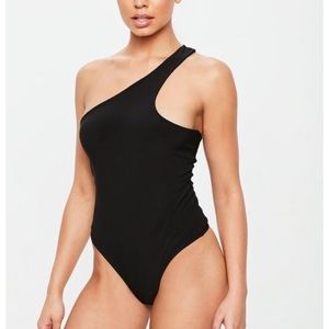 Black Asymmetric Sleeveless Bodysuit